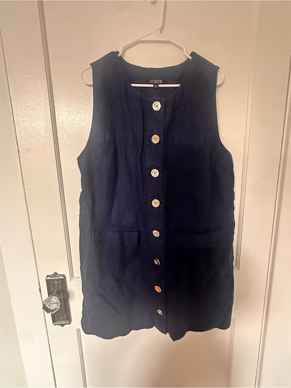 J. Crew Navy Sleeveless Button-Front Linen-Blend Tunic